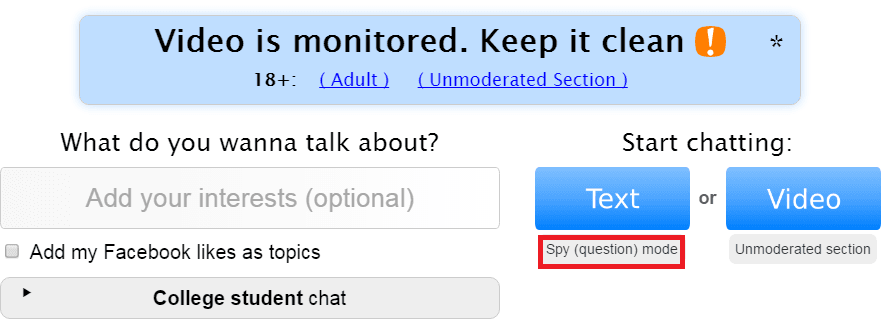 spy mode button omegle